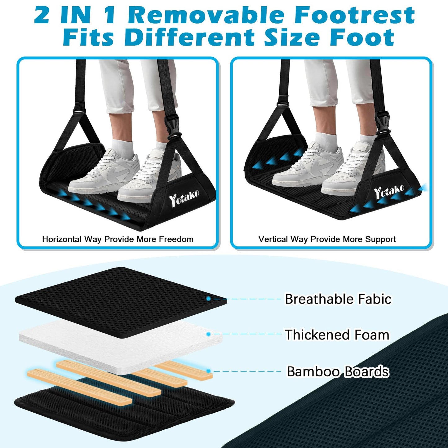 Yotako Foot Hammock for Flight - Adjustable Travel Airplane Foot Rest with Memory Foam & Bamboo Support, Portable Leg Hammock for Long Flights