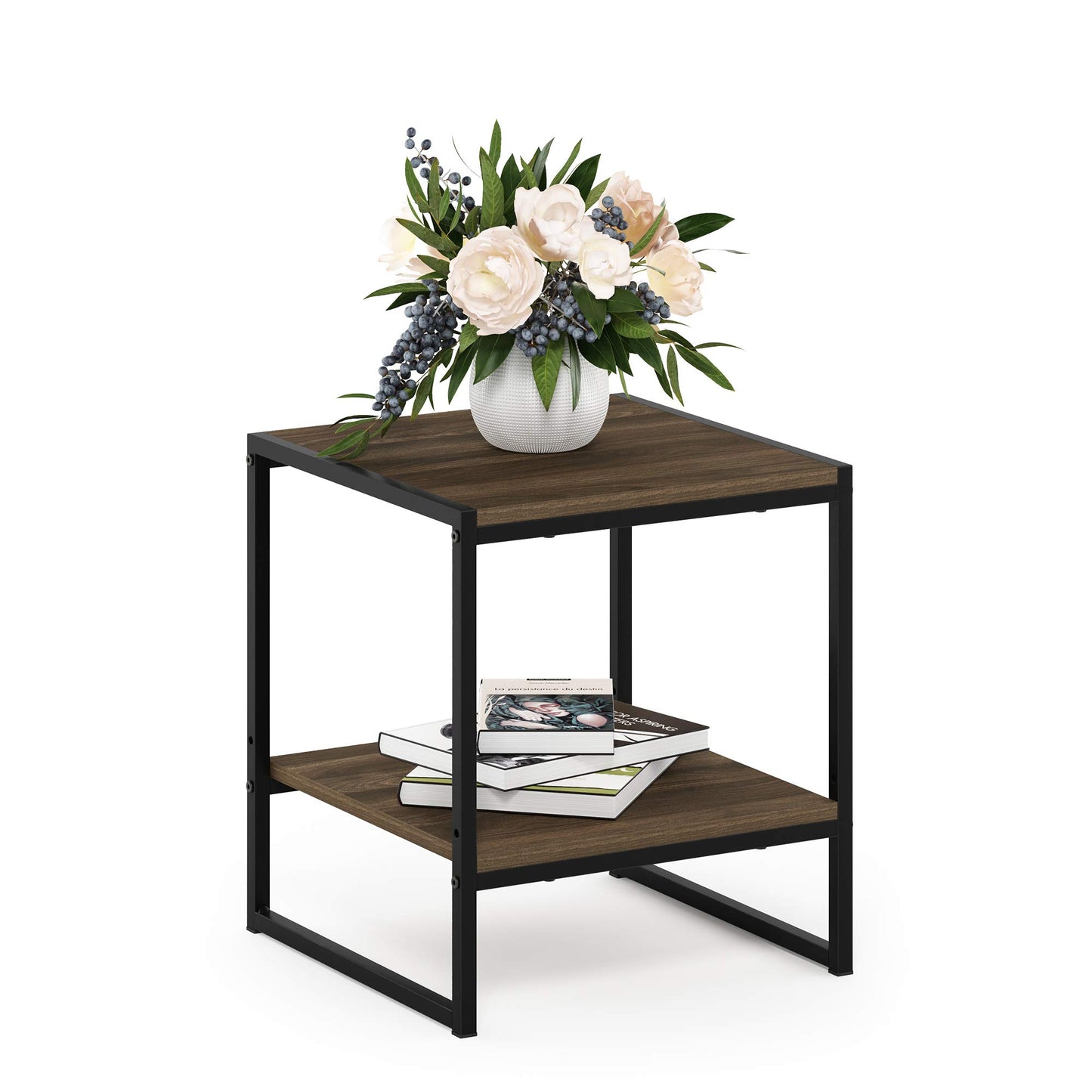 Furinno CAMNUS Side Table, 2-Tier Metal Frame End Table with Open Shelf, Easy Assembly Night Stand, Bedside Table, for Living Room, Bedroom