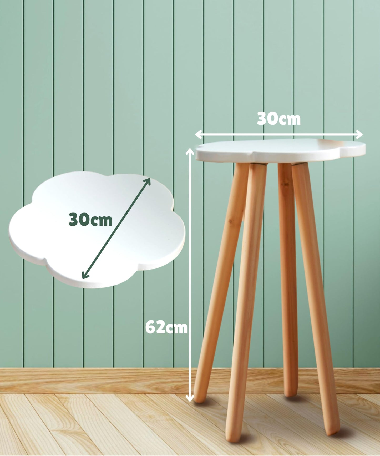 Modern White Side Table - 62cm Tall Plant Stand, Wooden Indoor Cloud Table