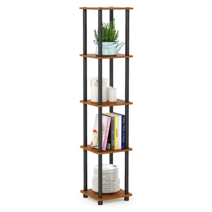 Furinno TURN-N-TUBE Storage Shelves, 5-Tier Square Book Shelf, Corner Shelf, Toolless Open Shelves, Round Tubes, for Organization and Storage