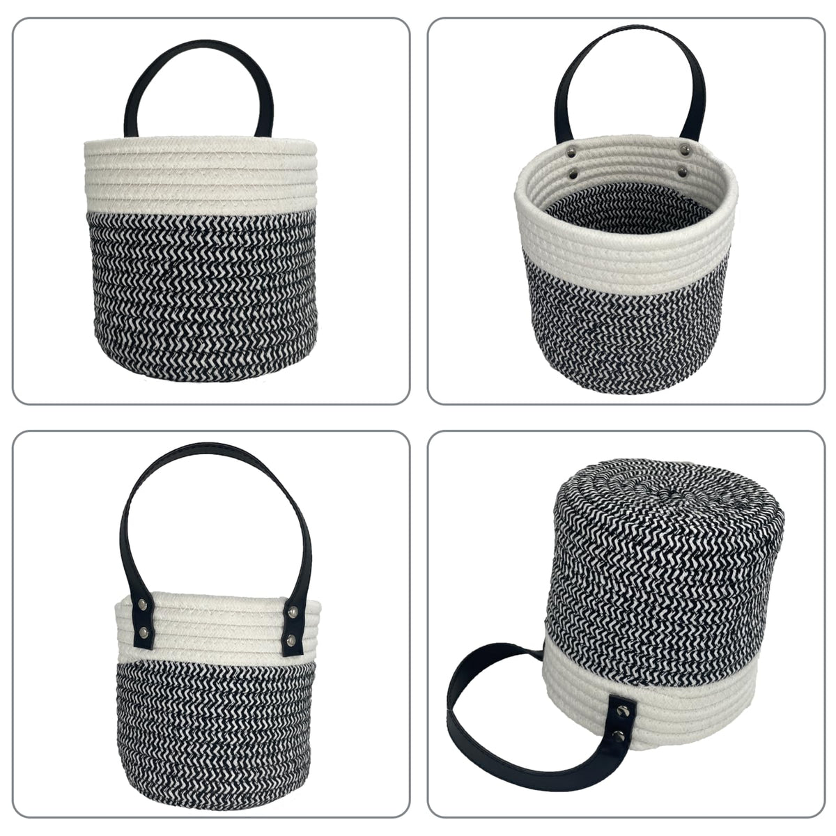 SOQKEEN Hanging Storage Baskets 2 Pack, Cotton Rope Basket, Black & White