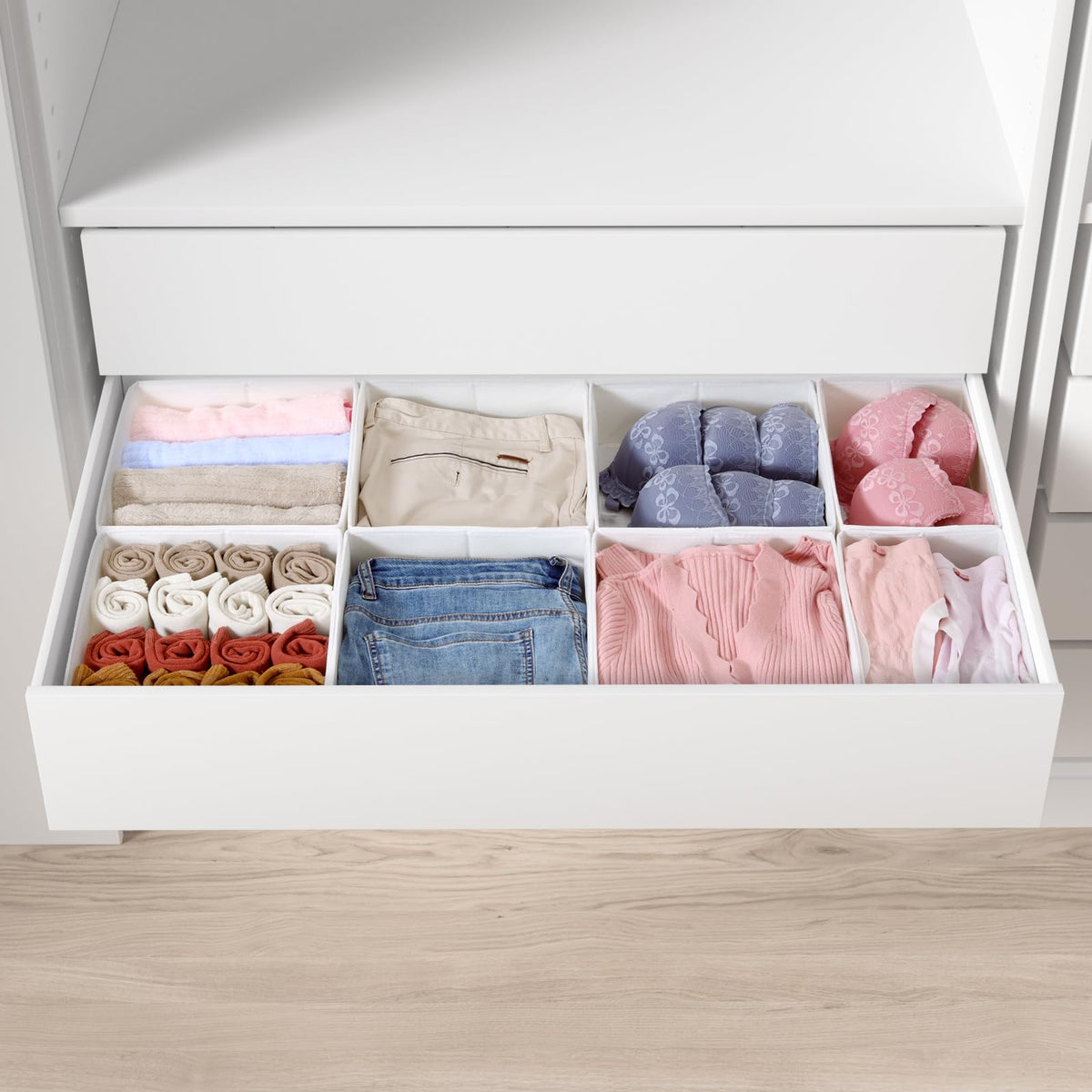 ORLISA Drawer Organiser for PAX 100 Drawers 100x58cm, 8 Pack Closet Organiser Set, Fabric Drawer Dividers & Wardrobe Organisers for Clothes Storage