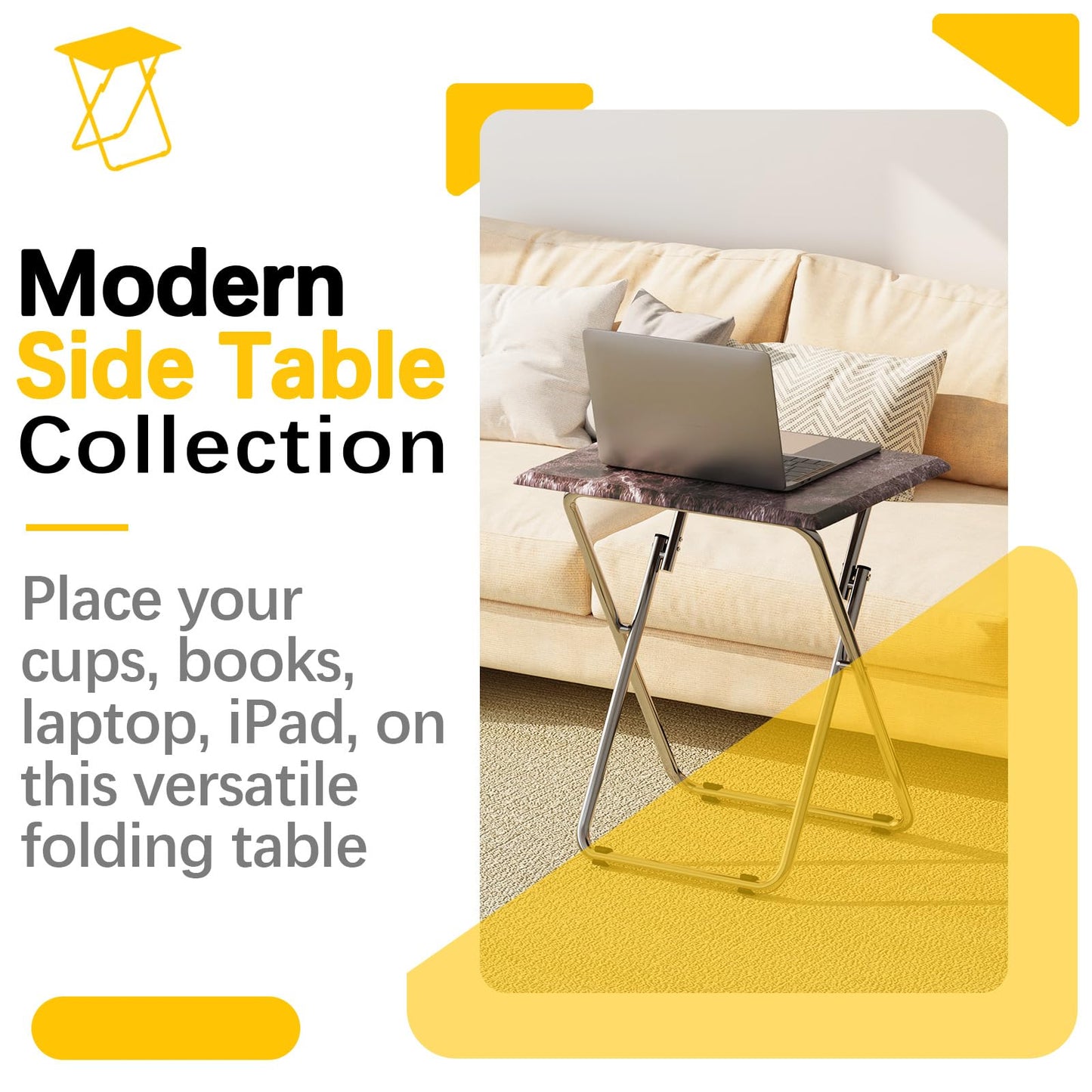 Small Folding Table 2 Set, Side Folding Coffee Table, TV Snack Tray Tables, Sofa Laptop Desk, Outdoor Camping Tables, EndTable, SofaTable