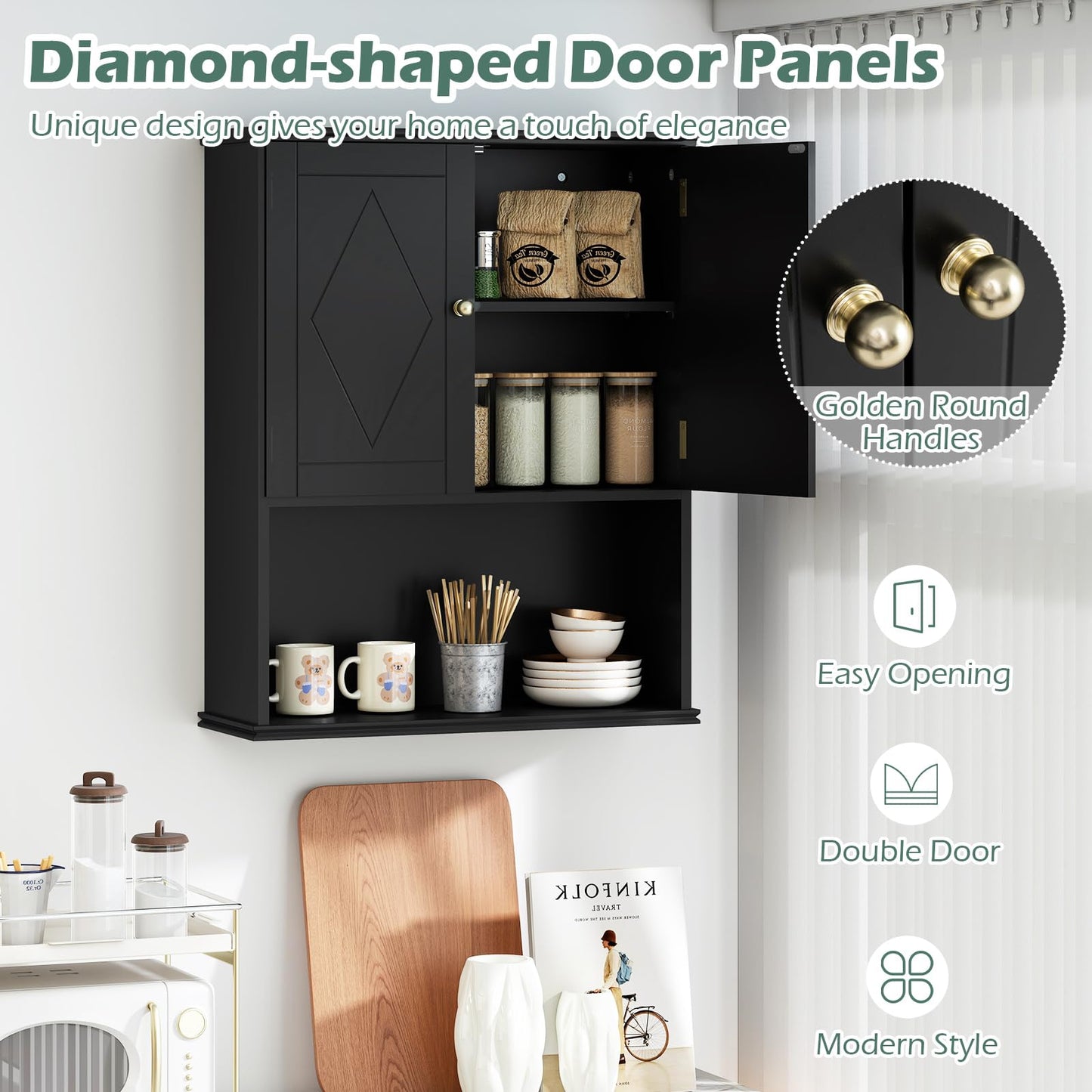 RELAX4LIFE Bathroom Cabinet Wall Mounted, Modern Bathroom Wall Cabinet with 2 Doors and Adjustable Shelves