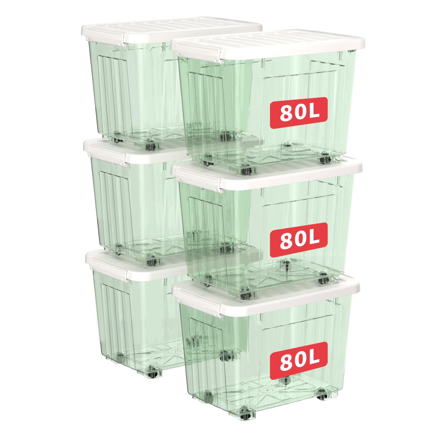 Cetomo 80L*6 Plastic Storage Boxes with Wheels, Lidded Storage Box with Secure Side Latches, PP Nestable and Stackable Clear Organizer for Home