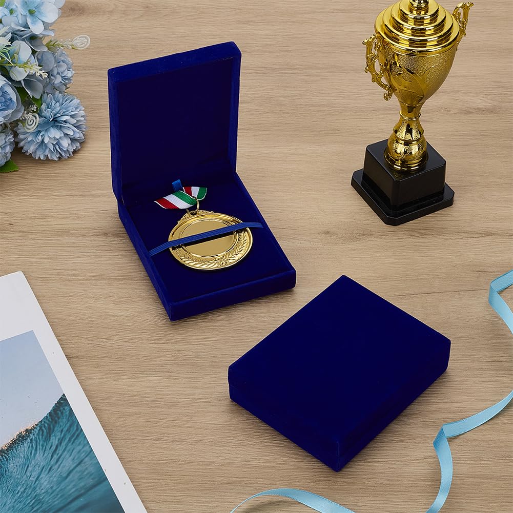 FINGERINSPIRE 2Pcs Single Medal Display Storage Box Midnight Blue Velvet Medal Case Rectangle Award Display Box Medals Organizer Boxes Velvet Medals