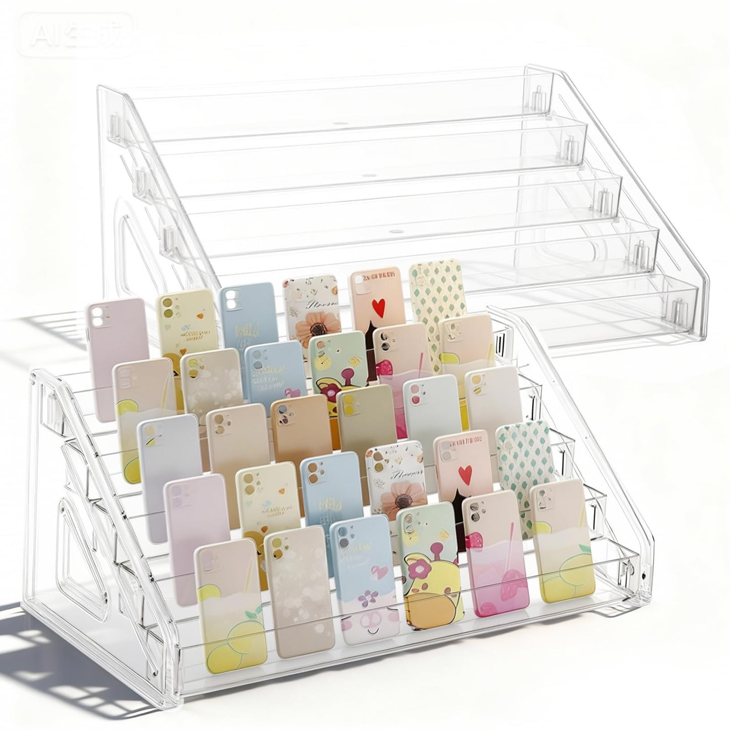 BJHYIZ 2 Pcs Card Display Stand, 5 Tier Greeting Card Rack Stamp Postcard Mail Holder Paints Storage Rack Paint Organizer for Retail Counter Graded
