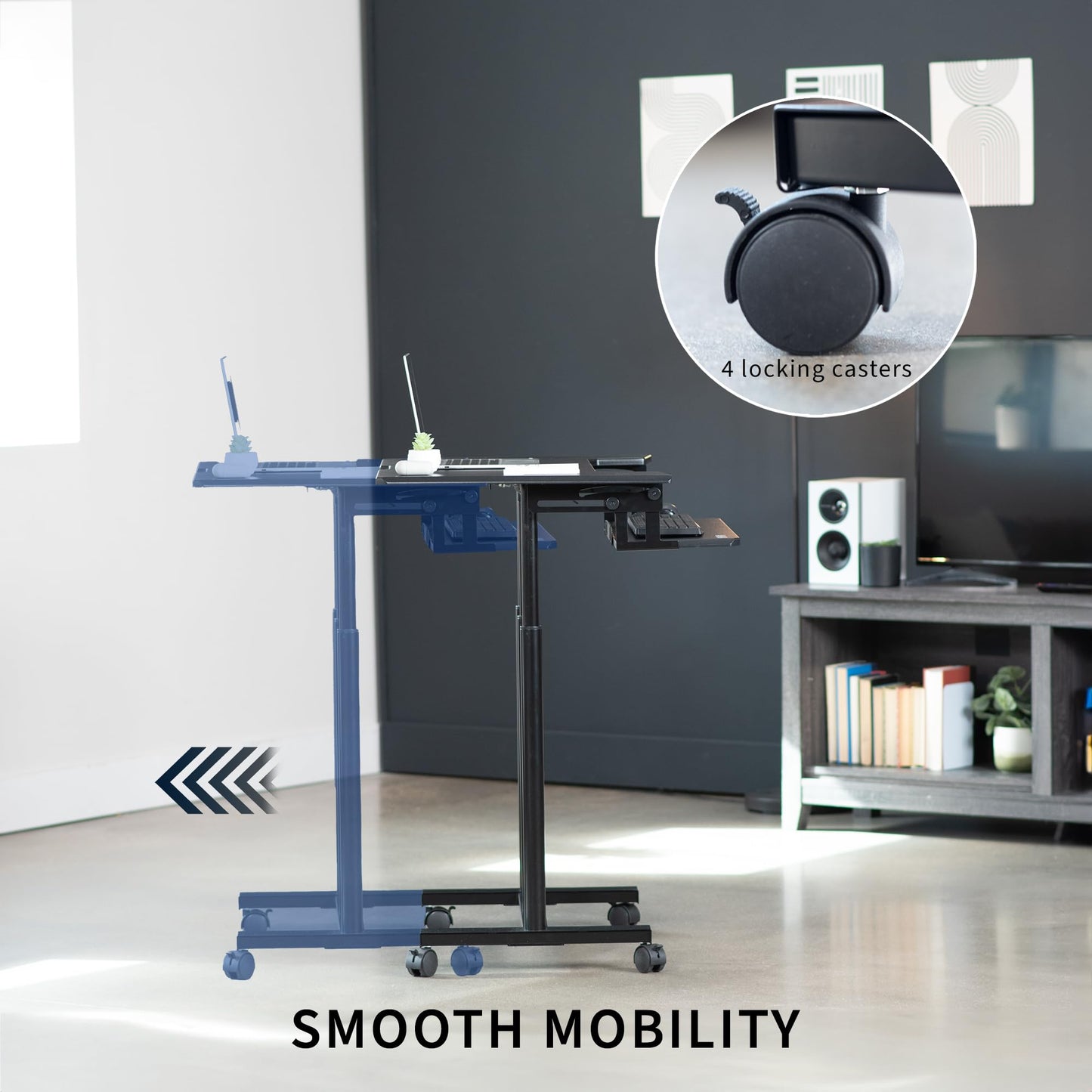 VIVO Mobile Height Adjustable Table, Stand Up Desk Cart with Sliding Keyboard Tray, Computer Workstation, Rolling Presentation Cart, Black, CART-V06A