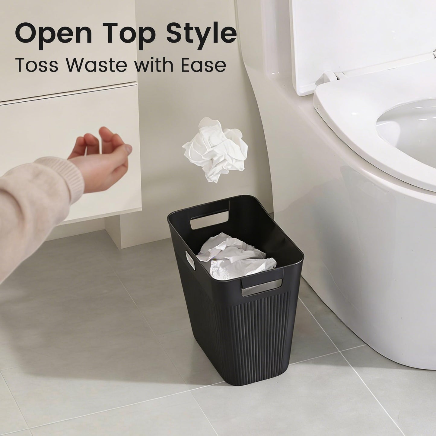JOYMOOP Slim Trash Can 3-Pack, 2.9 Gallon Plastic Wastebasket for Bathroom, Bedroom, Office, Kitchen with 4 Rolls Bags, Black