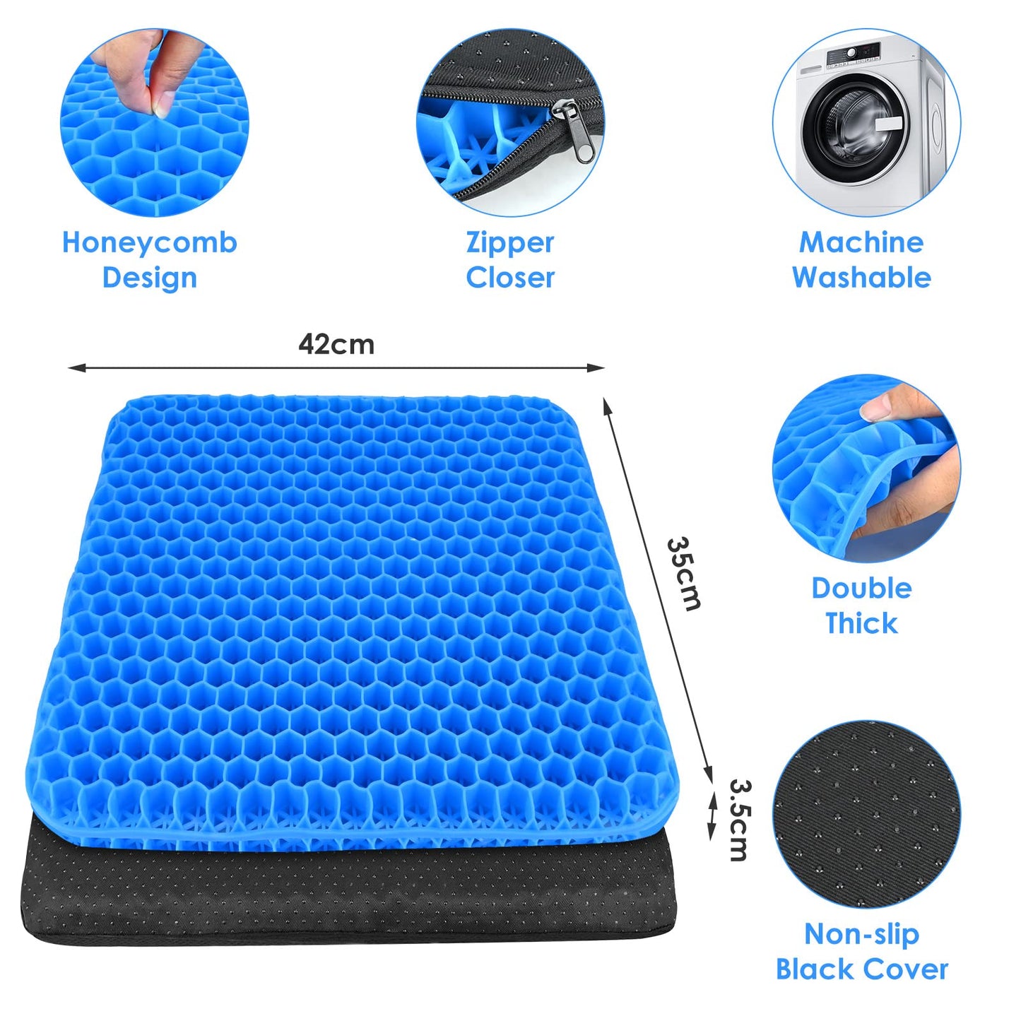 Gel Seat Cushion - Soft Sitter Honeycomb Cushions Double Thick Gel Cushion with Cloth Cover, Cooling & Ergonomic Support Pressure Cushion