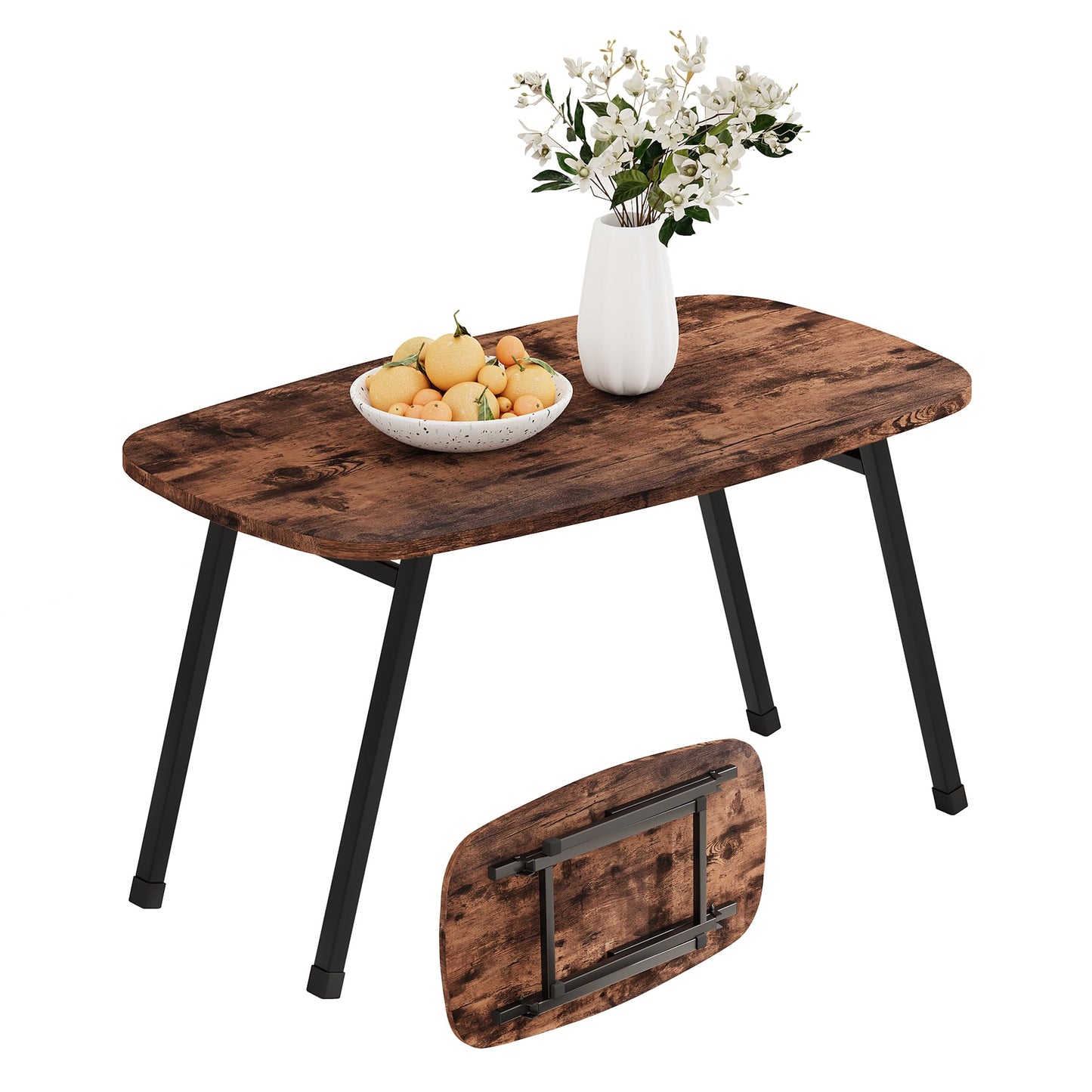 VECOCHO Oval CoffeeTable,Small Folding Coffee Tables For Living Room,Brown