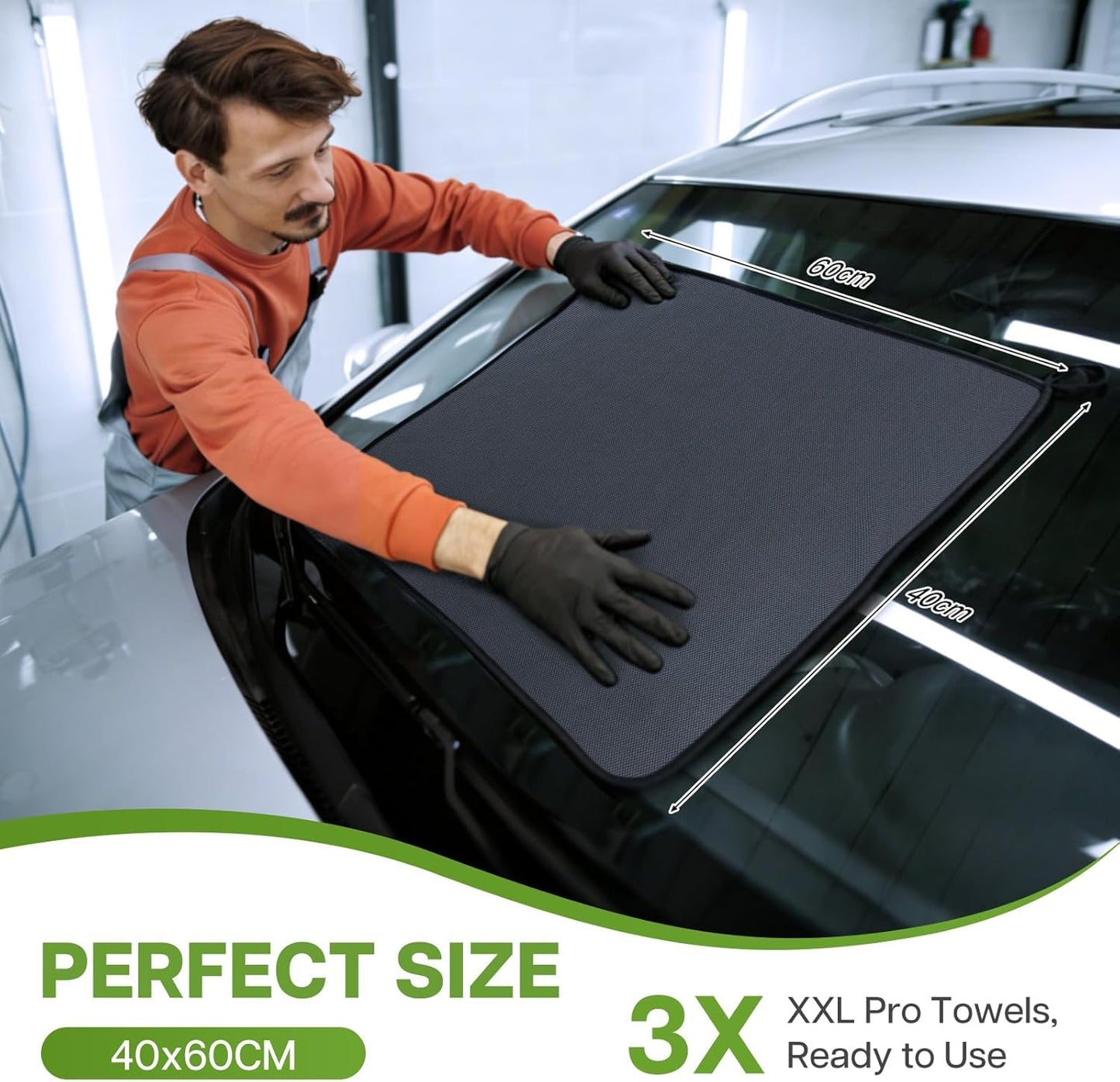 Yeria Professional Drying Towel Set, 3 x XXL Microfibre Cloths 600 g/m², High Density Fabric for Shower Cubicles and Cars, Streak-Free