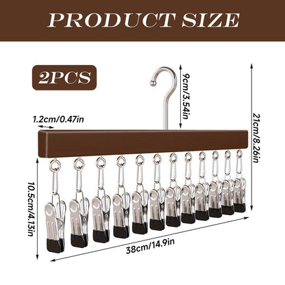 2 PCS Hat Rack, Baseball Cap Holder Hats Storage Organizer Wooden Hat Hanger with 12 Rubber-Coated Stainless Steel Clip for Closet Scarves Trousers