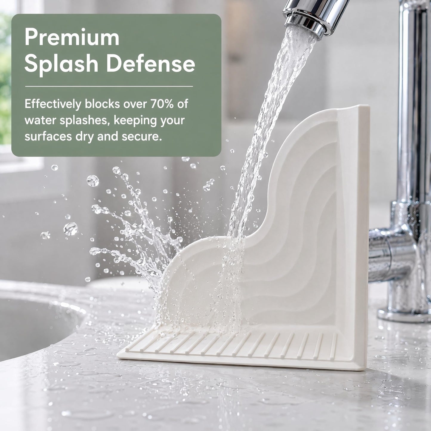 TUNEYA Silicone Bathtub Splash Guard with Suction Cups, White