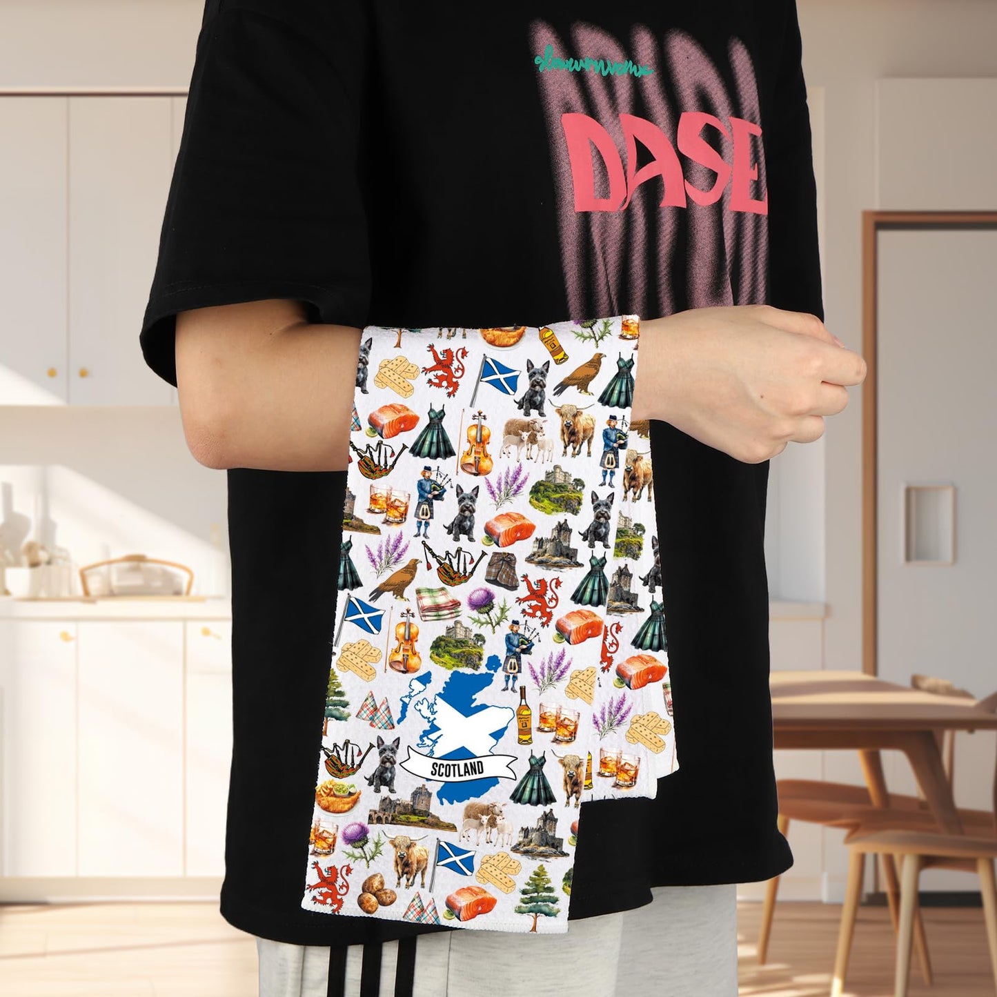MYSOMY Scotland Kitchen Towel Scottish Dish Towels Scotland Thistle Towel Scottish Housewarming Gifts (Scotland kt2)