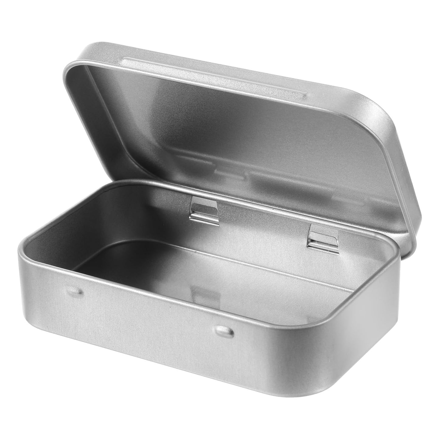 Aphumedc Silver Metal Rectangular Empty Hinged Tins Tin Containers, 3.7 x 2.3 x 0.8 Inch Small Storage Container