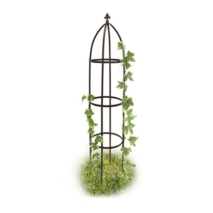 Relaxdays Metal Obelisk, 190 cm, Trellis for Climbing Plants, Support for Flowers and Vines, Brown