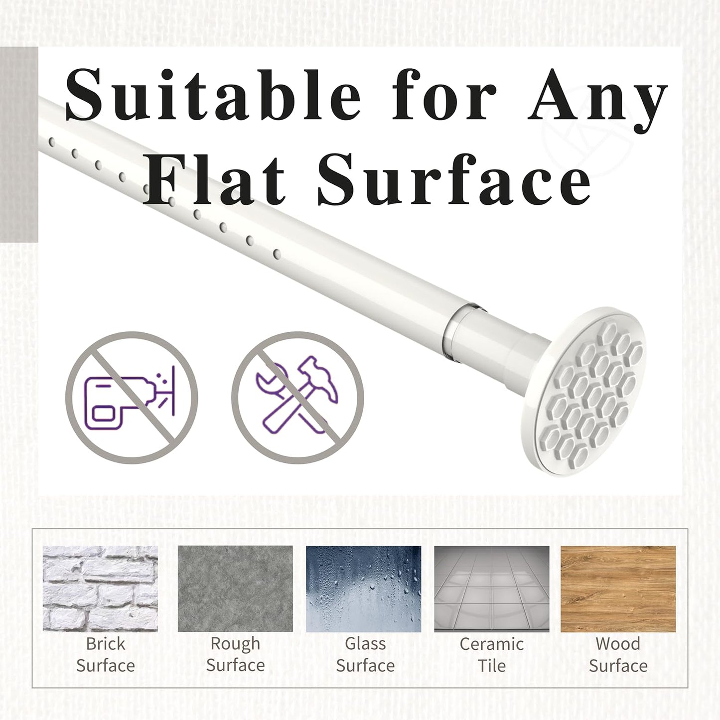 Shower Curtain Rail Extendable Curtain Rods no Drilling Telescopic Pole Stainless Steel Tension Rods for Living Room, Bedroom, Bathroom, Balcony