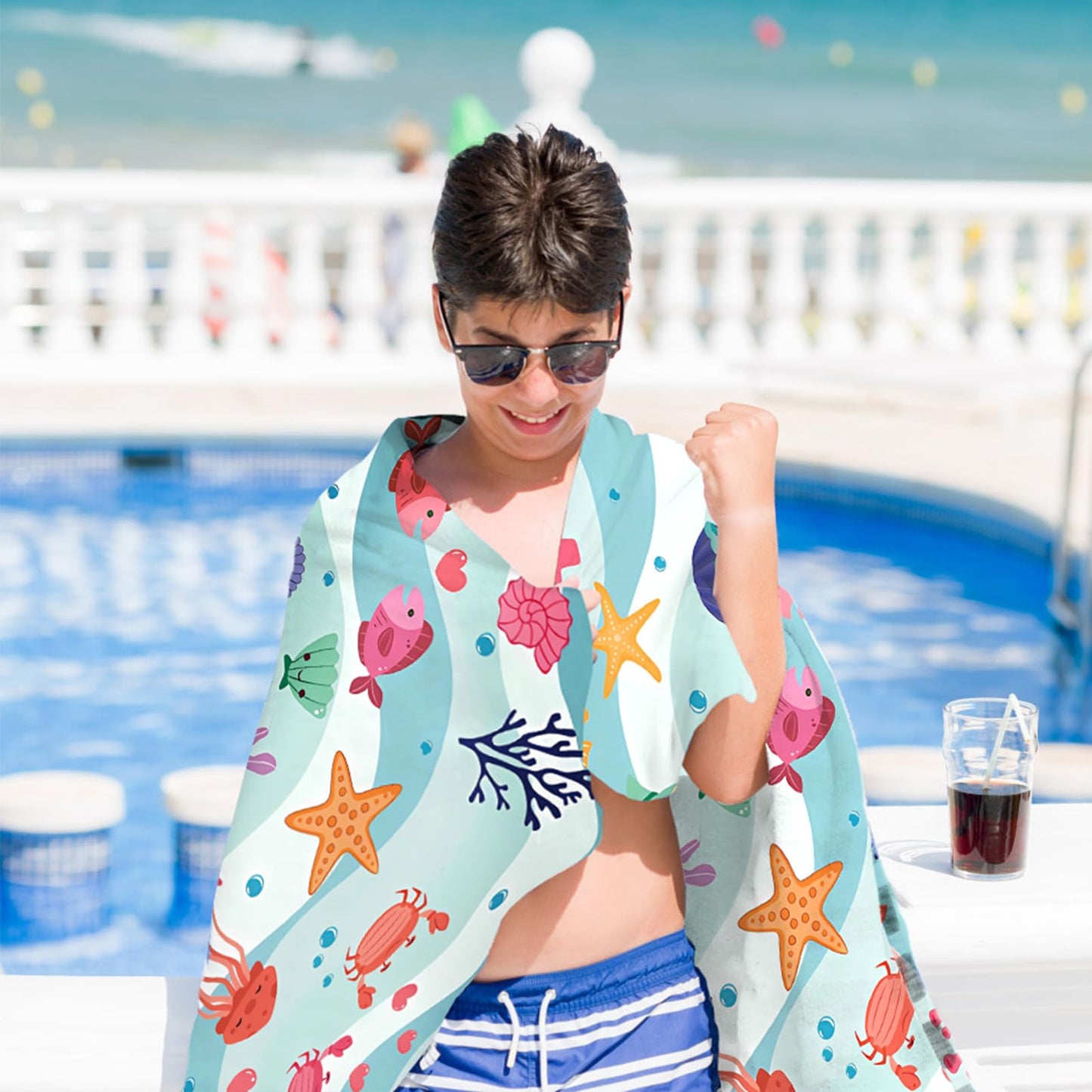 SERTAS Kids Beach Towel,Swim Towel for Girls,Kids Towel 70 X 140cm,Beach Towels for Kids,Lightweight Beach Towel Microfibre,Exquisite Pattern Beach