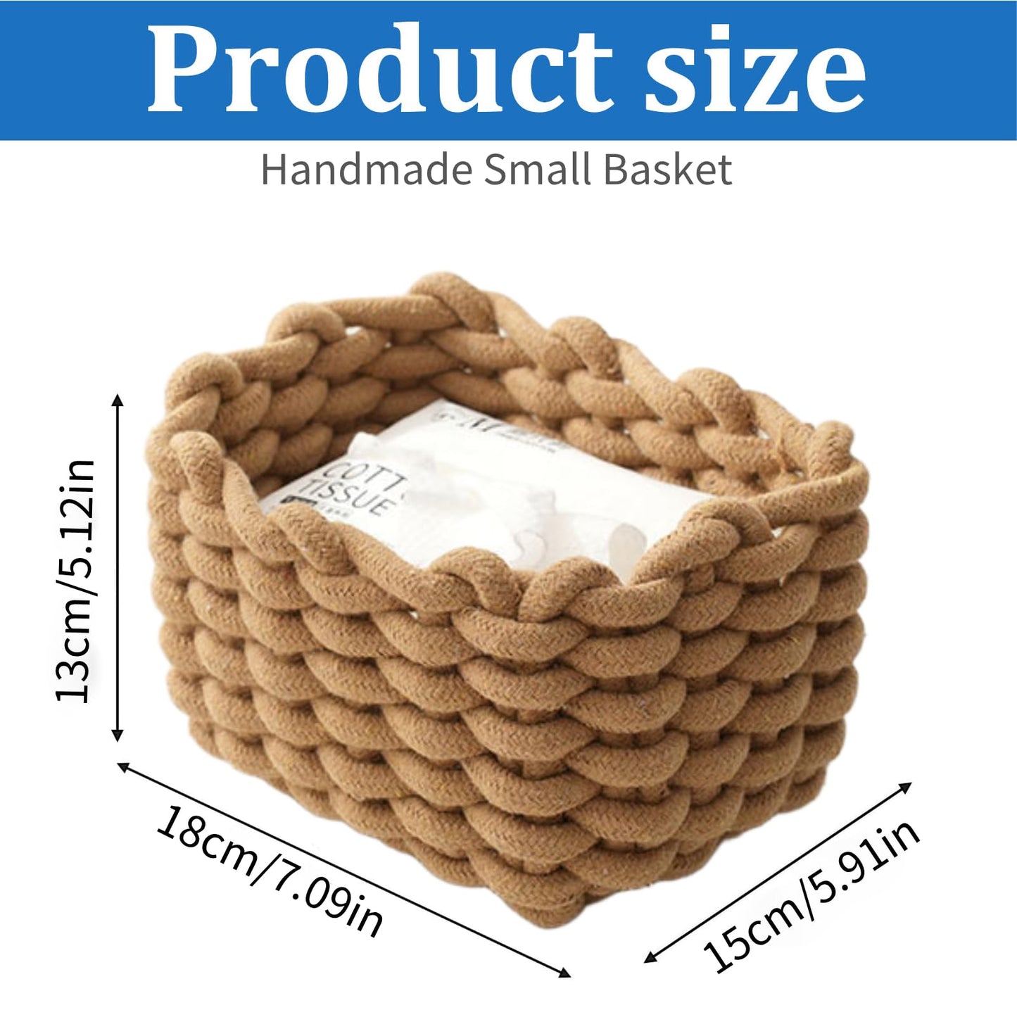 JJQHYC Cotton Rope Basket Woven Storage Baskets Brown Rope Desktop Basket Organizer Bathroom Storage Baskets for Cupboard Nursery Decor