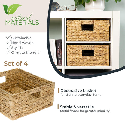 HMF storage basket compatible with KALLAX half shelf, basket woven from water hyacinth with handles | Set of 4 | 30 x 34 x 15 cm | Natural