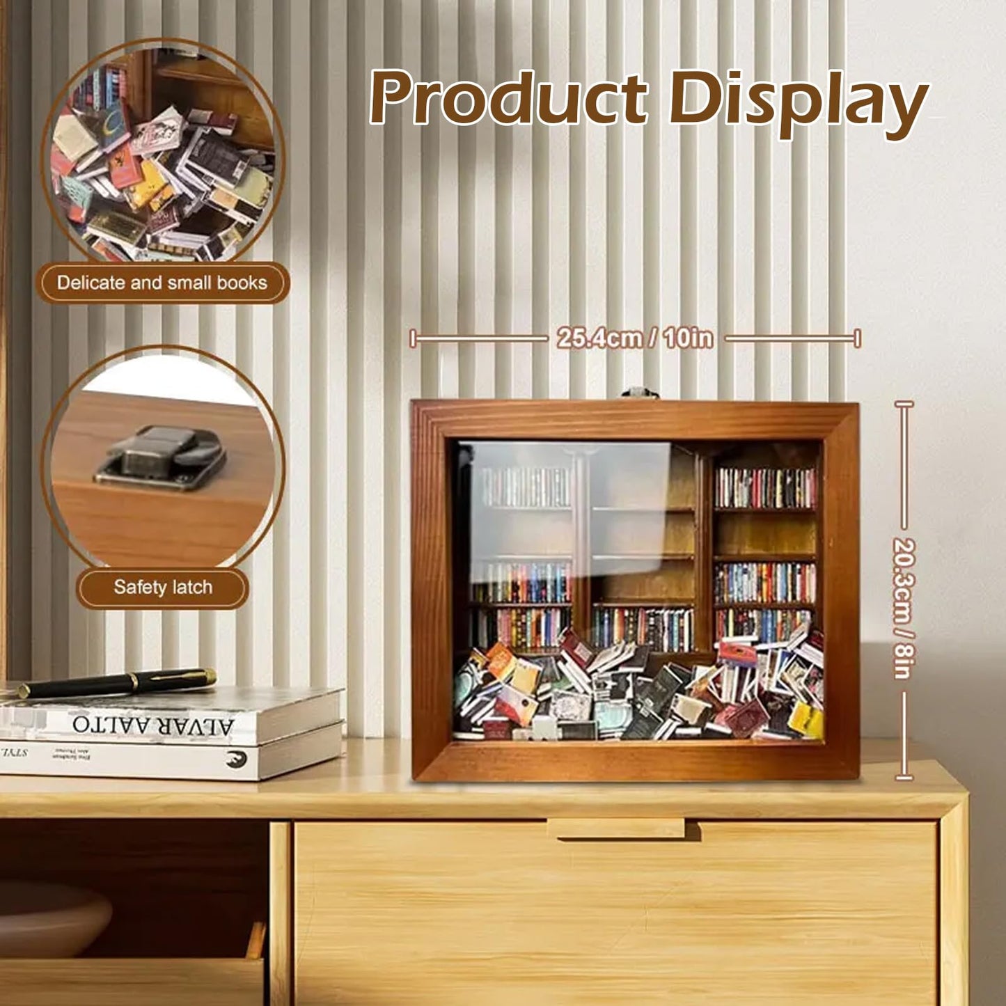 XQZMD Creative Decompression Miniature Bookshelf Display Frame - Wooden Anxiety Bookshelf Decor for Book Lovers Birthday Gifts