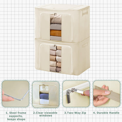 Womanht 2 Pack Closet Organizers and Storage, Foldable Oxford Steel Frame Storage Box with Clear Window & Carry Handles, Stackable Storage Bins Boxes