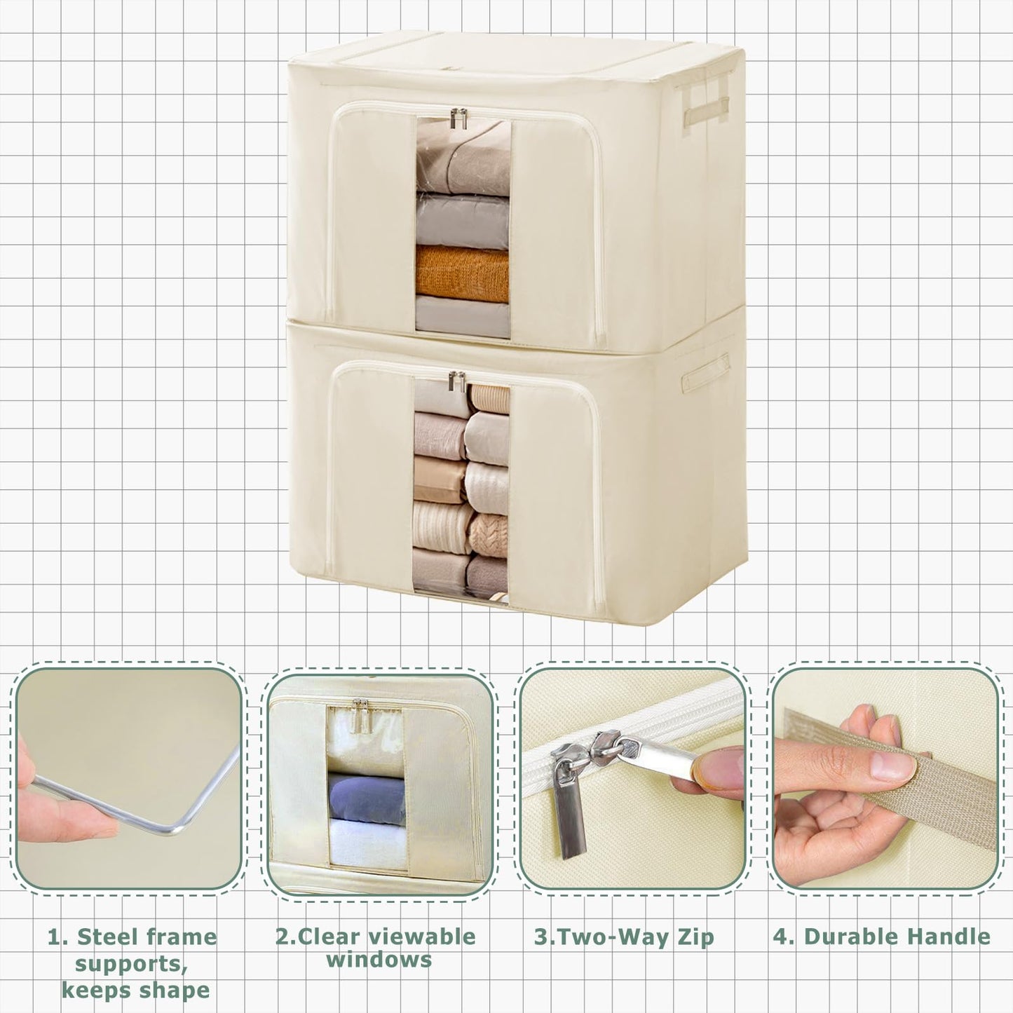 Womanht 2 Pack Closet Organizers and Storage, Foldable Oxford Steel Frame Storage Box with Clear Window & Carry Handles