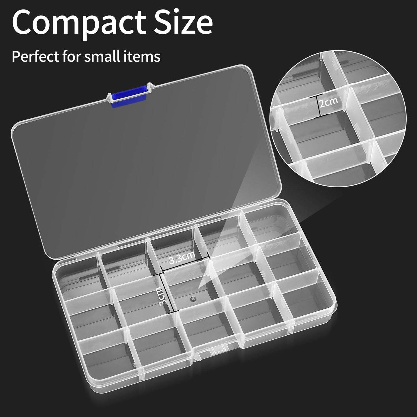 3 Pcs Small Organiser Box, Craft Box, 15 Grids Bead Storage box with Compartments
