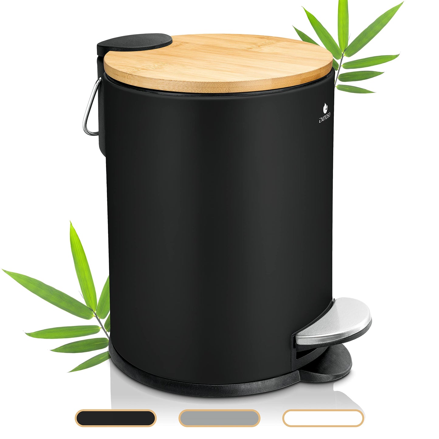 Exitoso 3L Small Bathroom Bin with Lid - Slim Bedroom Bin with Lid - Small Pedal Bin - Small Bin for Bedroom Black Bathroom Bin