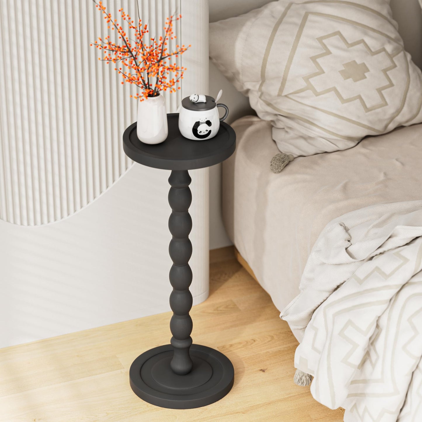 Caossuixin Wooden Round Side Table, Round Bar Table, Small End Table-Black