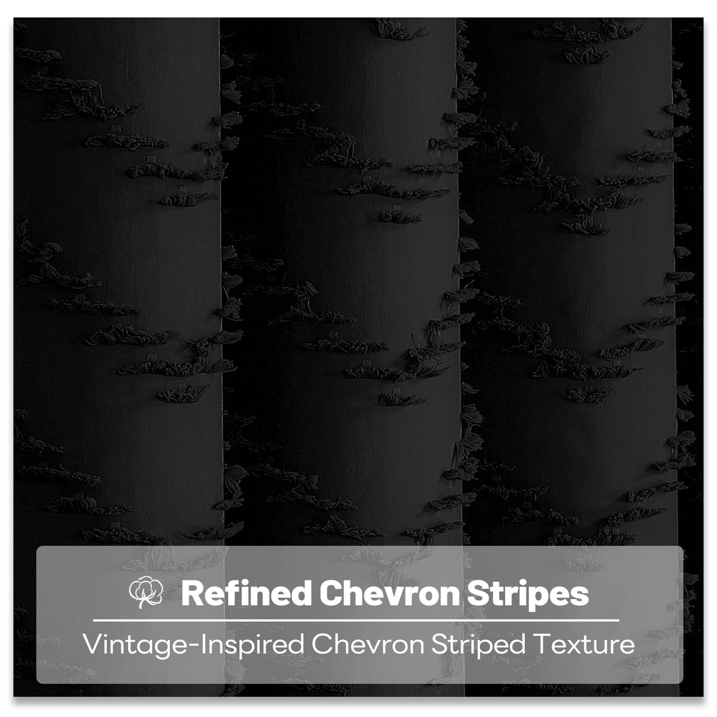BTTN Narrow Boho Tufted Chevron Shower Curtain, Waterproof, 92x186cm, Black