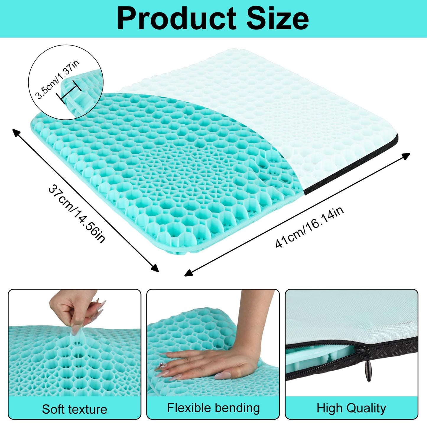 Large Gel Seat Cushion For Long Sitting,Double Thick Honeycomb Cushion With Non-Slip Covers Cushion Chair Seat Pads Gel Car Seat Cushion Breathable