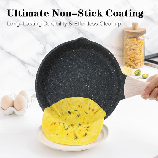 Kordisen Nonstick Frying Pan Set with Lids, 3 Piece Skillet Set, Healthy Induction Cookware Cooking Pan, Stay-Cool Handle, Compatible with All