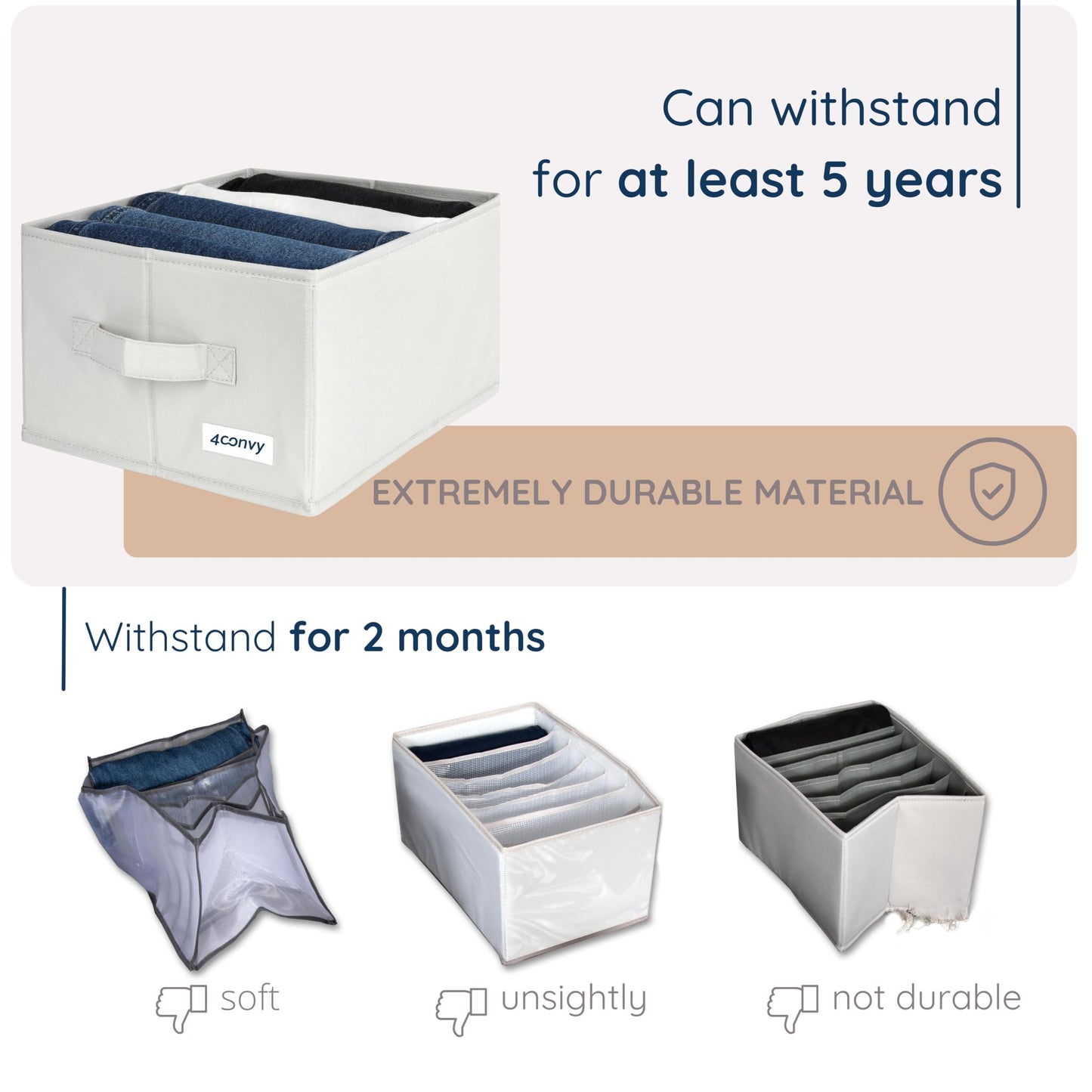 4CONVY Wardrobe Storage Organisers - Drawer Organisers for Clothes - Foldable, Stackable Organising Boxes with Compartments, Dividers and Handles