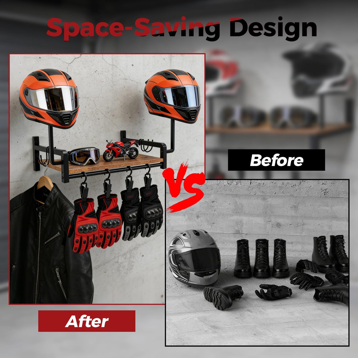 Helmet Holder Wall Mount for 2 Motorcycles, Heavy Duty Motorbike Stand