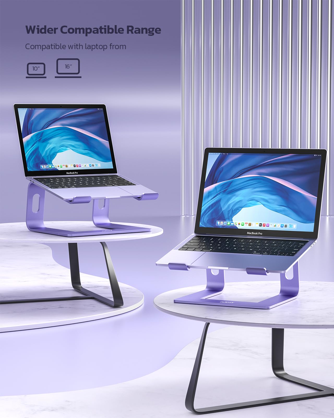 NULAXY Ergonomic Aluminum Laptop Stand - Detachable Riser for 10-15.6” Laptops (Purple)