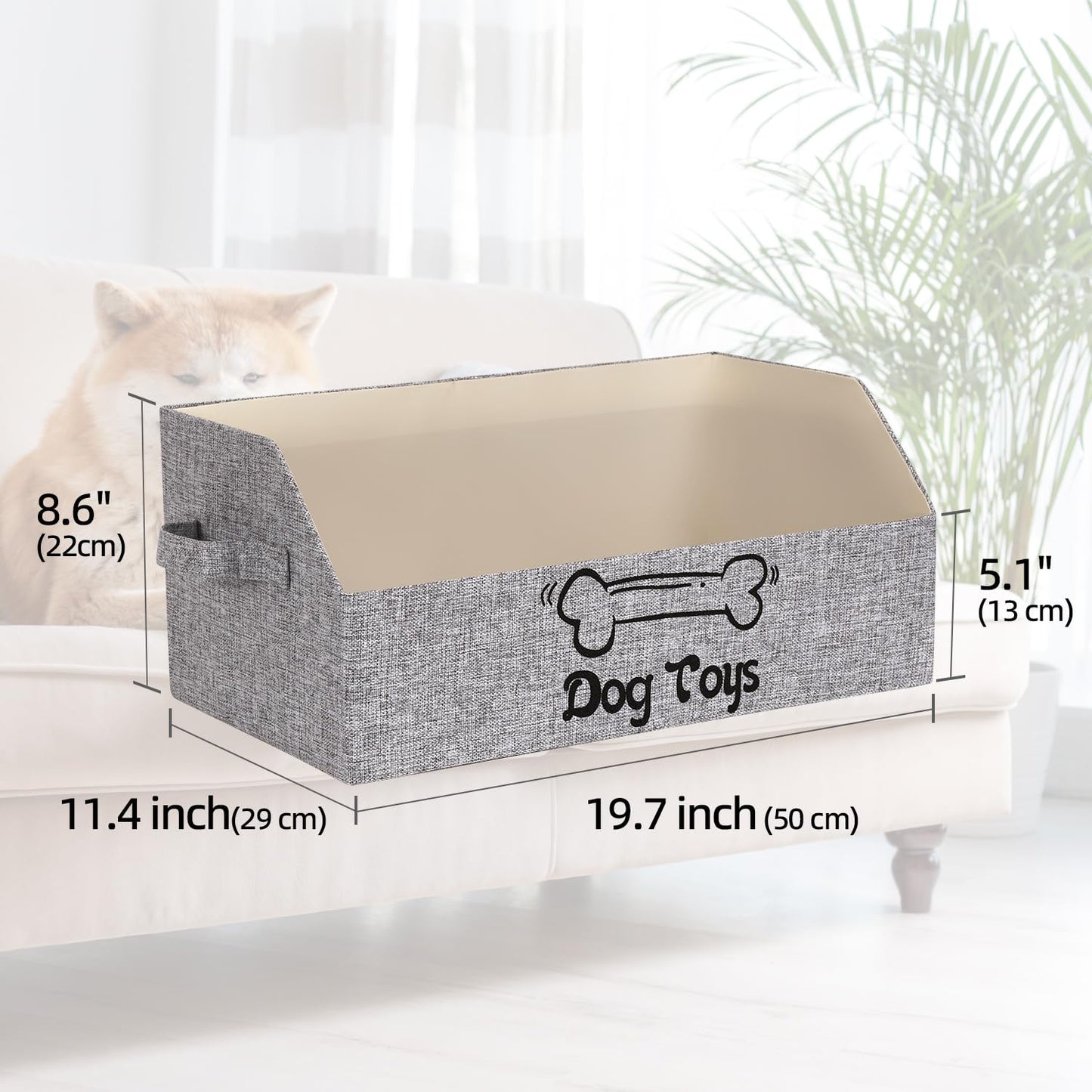 BinWhiz Large Dog Toy Box Storage, 50x29x22 cm Toy Basket for Dogs and Puppies, Collapsible Pet Storage Box Bin Chest Holder Organizer with Handles