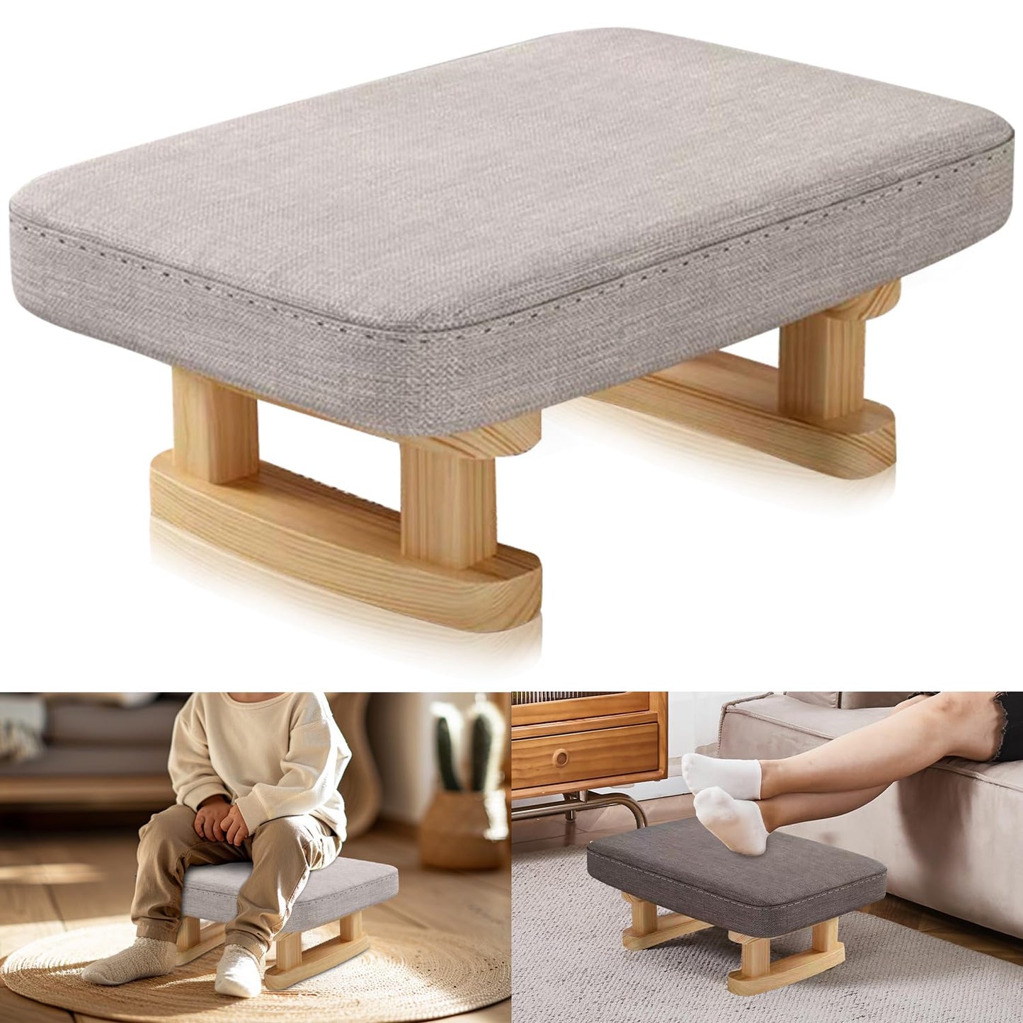Lighterday Foot Stool, Pouffe Footstool with Cushion,Ottoman Stool with Removable Footstool Cover,Poofy Foot Rest for Leg Rest in Living Room Bedroom