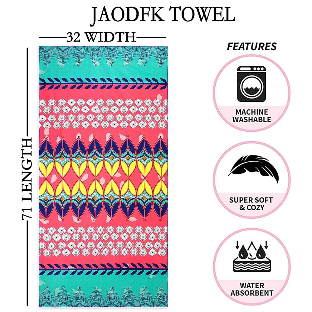 JAODFK 2 Pcs Microfibre Beach Towel 71"X32" Quick Dry Lightweight Sand Free Extra Large Thin Towels Travel Essentials For Adults Womens Swim Bath