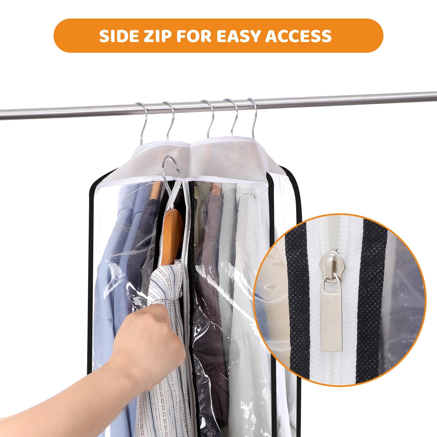 4 Pack Clear Garment Bags, 60 Inch Clothes Covers with 10 Inch Gusset