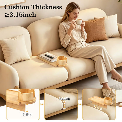 comfoyar Bamboo Couch Tray Insert for Middle Seat, Couch Gap Cup Holder Tray with 360° Rotating Cup and Phone Holder