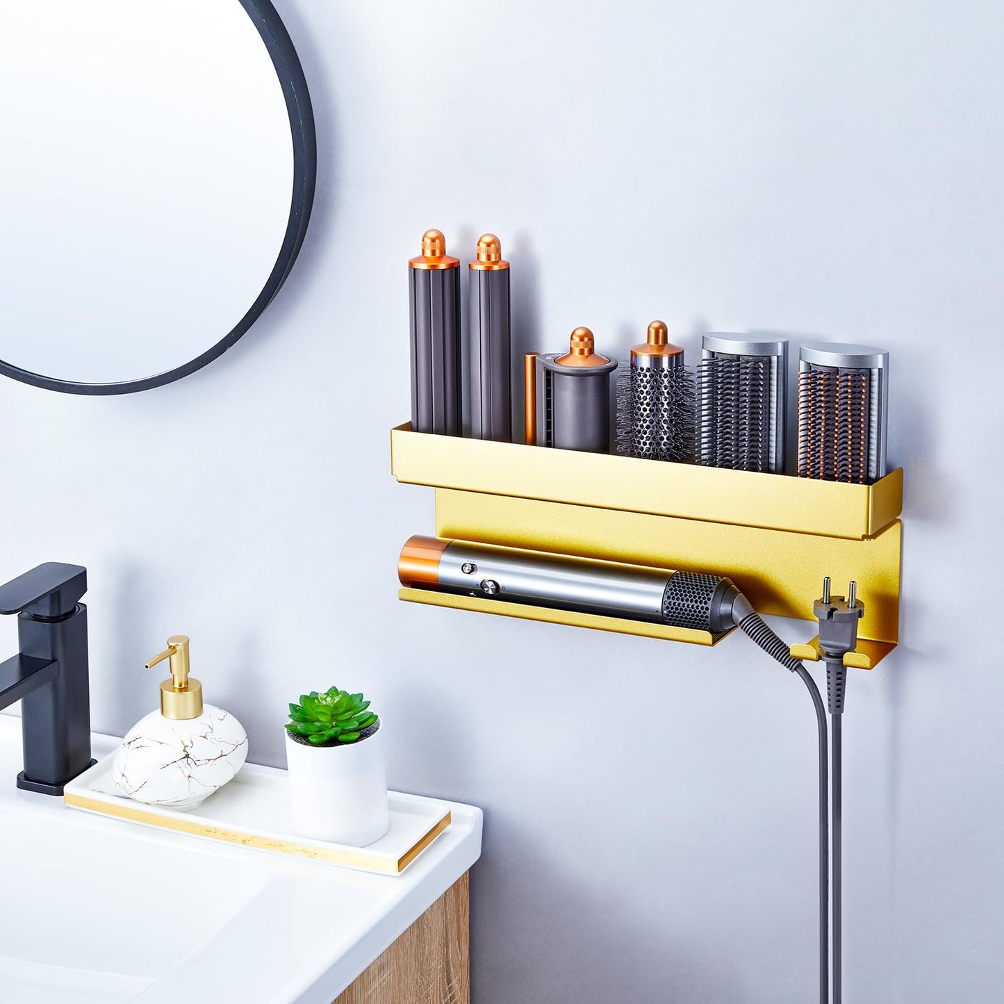 YYBO Hair Dryer Holder Wall Mount for Curling Irons Styler Attachments, Adhesive hair Dryer And Straightener Holder, Hairdryer Holder Wall Mounted
