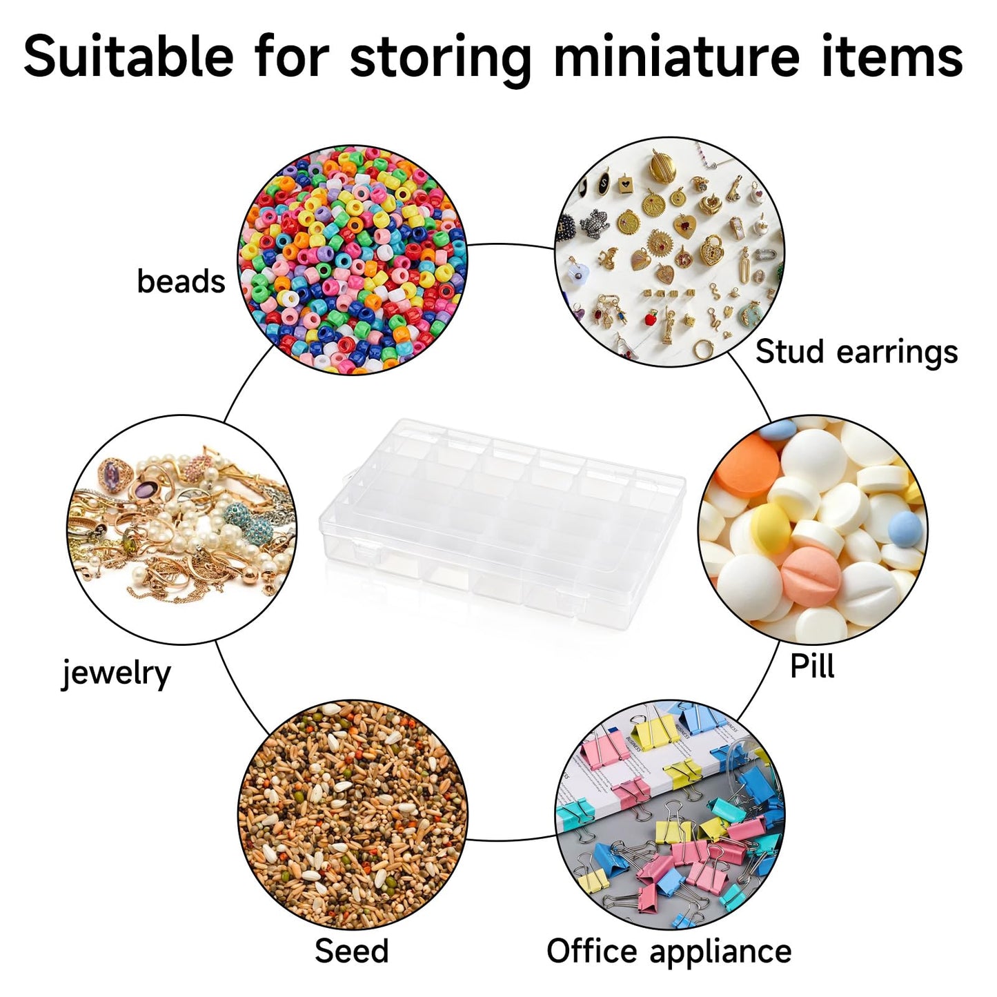 2 Pack 36 Grids Organiser Storage Box, Plastic Clear Stackable Container, Fishing Tackle Box, Craft Storage Boxes with Adjustable Dividers for Beads