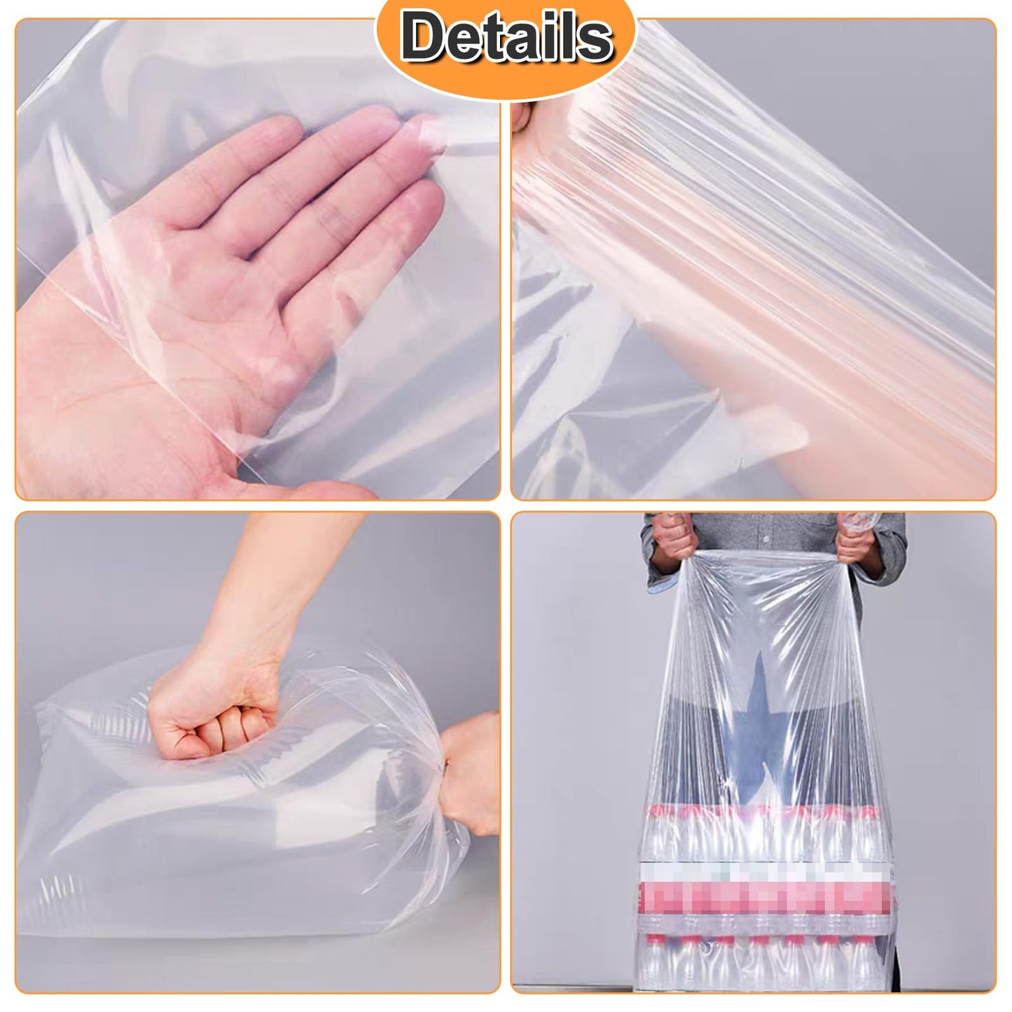 GESDYO 5PCS Extra Large Clear Plastic Storage Bags 150x150cm Heavy Duty Waterproof Jumbo Suitcase Bags for Clothes, Furniture, Luggage, Quilts