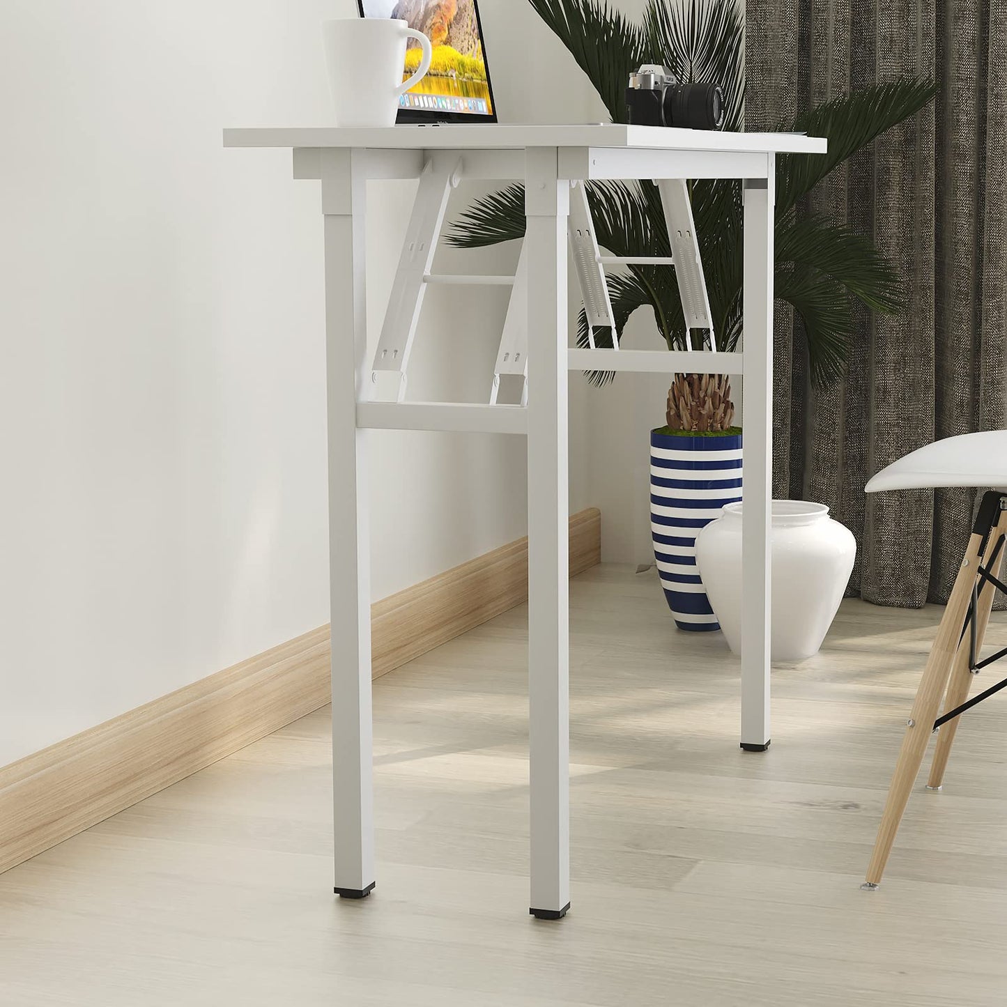 sogesfurniture Folding Table Office Study Writing Desk Workstation Dining Table, No Install Needed, 80x40x75cm, White BHEU-LP-AC5WW-8040