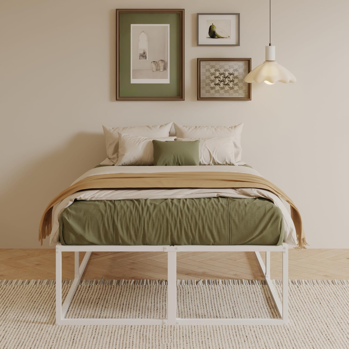 EMODA Double Bed Frame 135x190 cm with Sturdy Slats Support, White