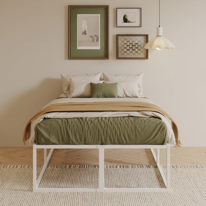 EMODA King Size Bed Frame 150x200 cm with Sturdy Slats Support, White