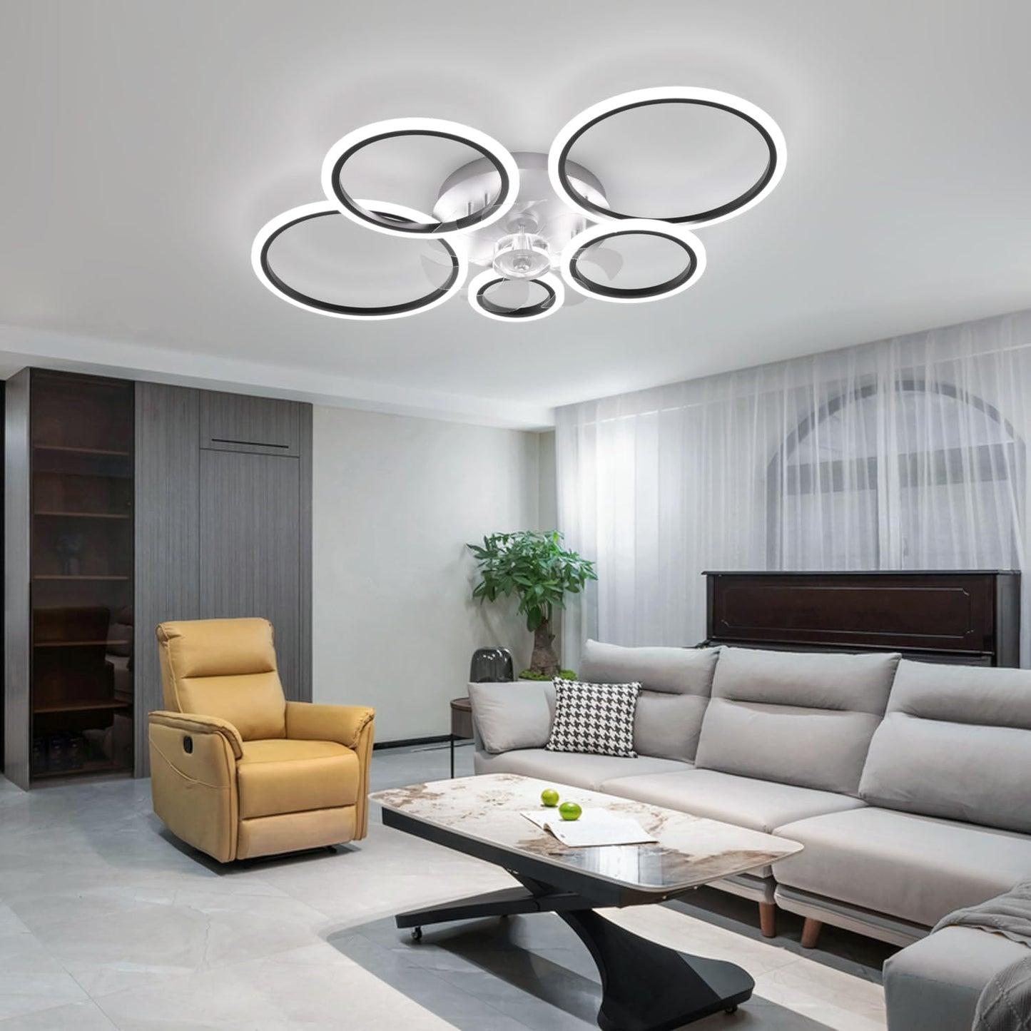 ycwdcz Black Modern Ceiling Fan Silent Circle Ceiling Fans with Lights and Remote DC Motor Reversible Summer Winter Mode for Bedroom Living Room