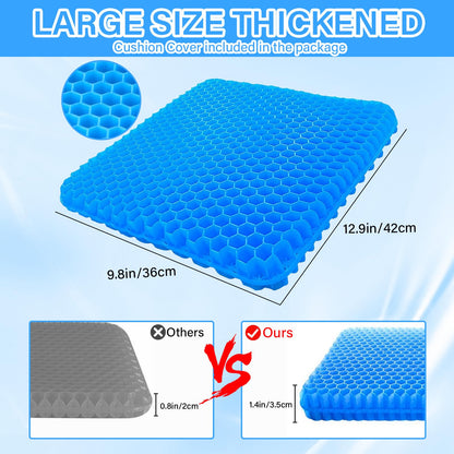 Gel Seat Cushion,Soft Sitter Honeycomb Ergonomic Cushion Cool Gel Cushion Large Double Thick Gel Cushion with Cloth Cover Pressure Pain Relief